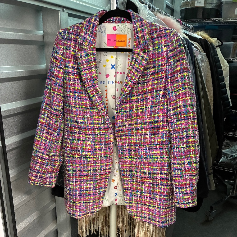 Multicolor Tweed Vilagallo Blazer (Pink Blue Yellow Purple)